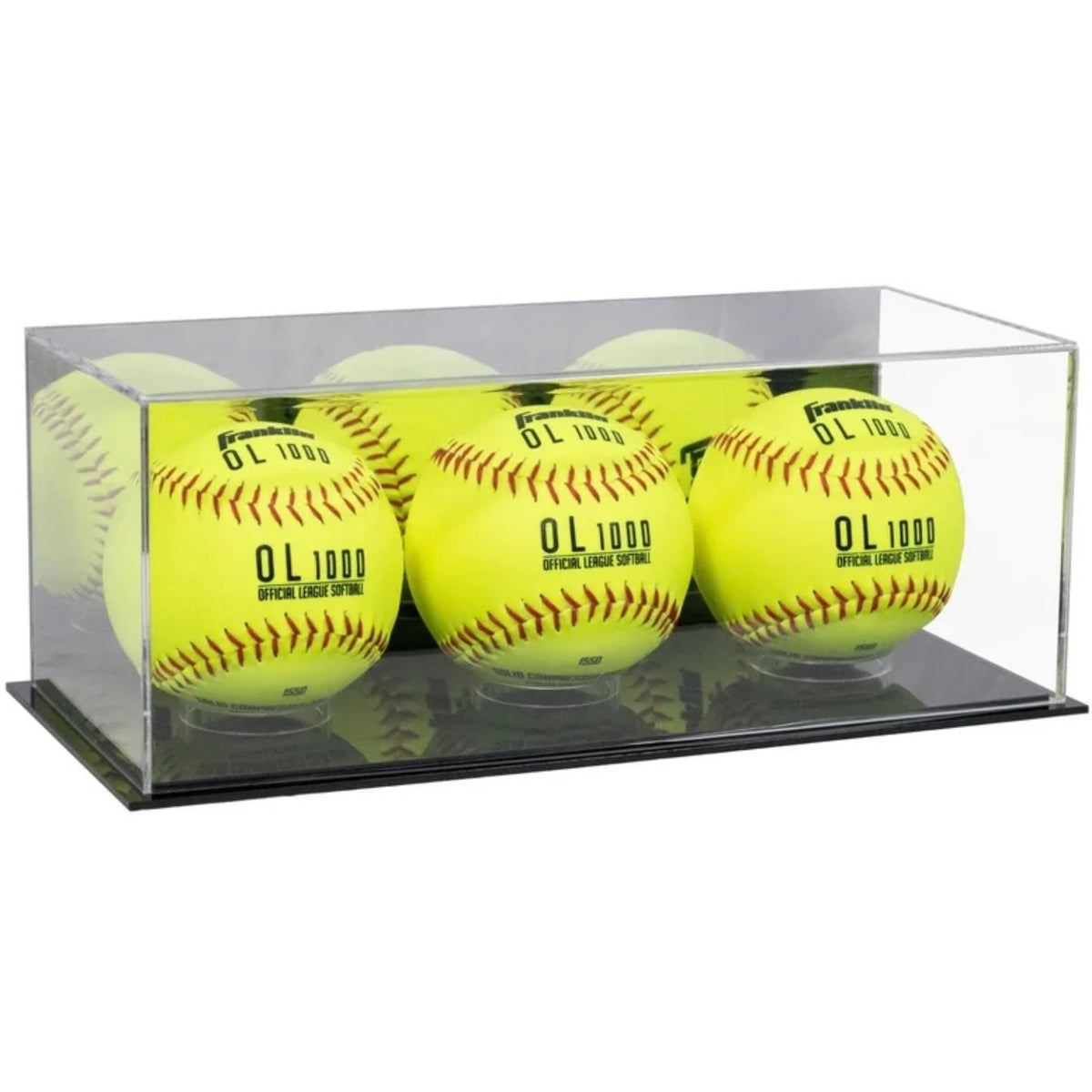 Acrylic Triple Softball Display Case Holder Black Base Mirror