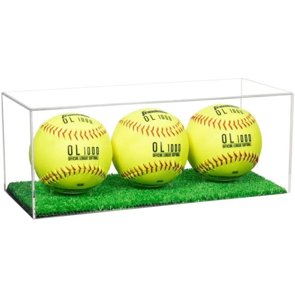 Acrylic Triple Softball Display Case Holder Turf Base 