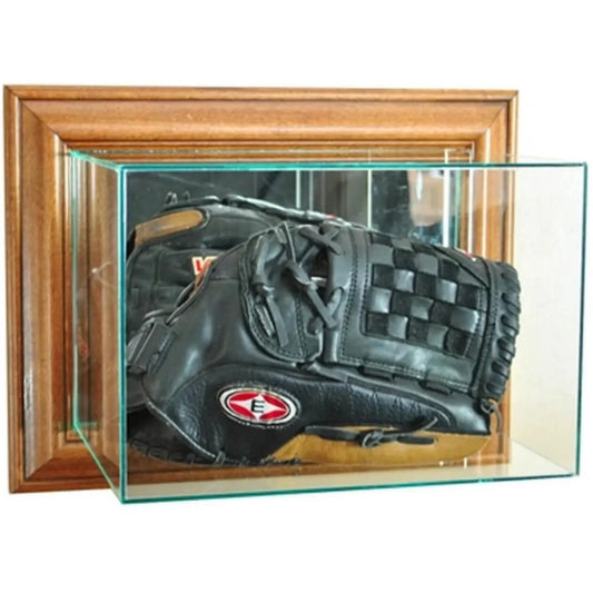 Real Glass Wall Mounted Baseball Glove Display Case Walnut