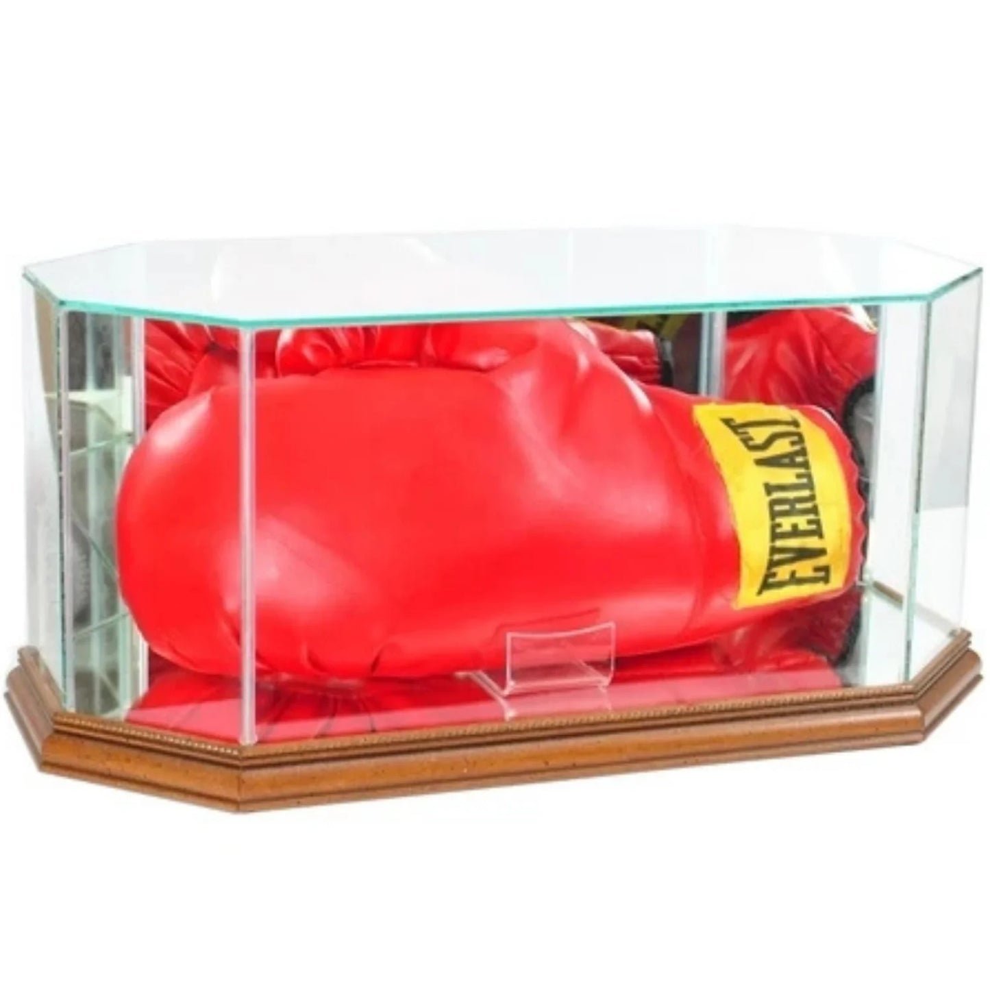 Real Glass Octagon Boxing Glove Display Case Walnut