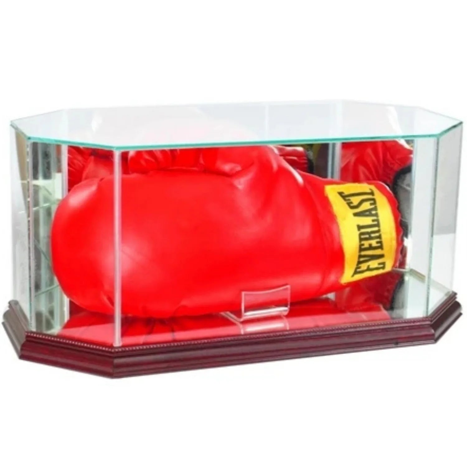 Real Glass Octagon Boxing Glove Display Case Cherry