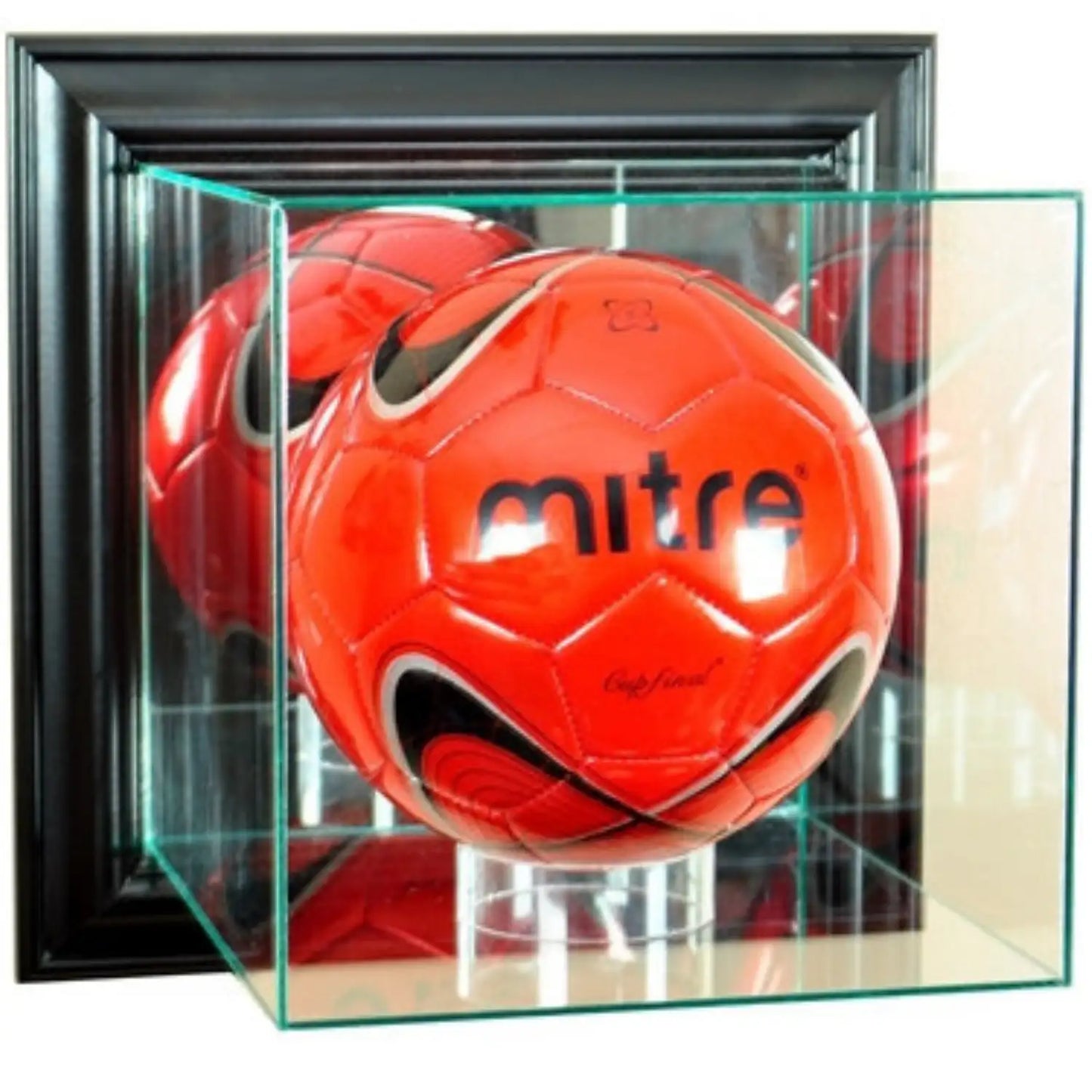 Real Glass Wall-Mounted Soccer Ball Display Case Black