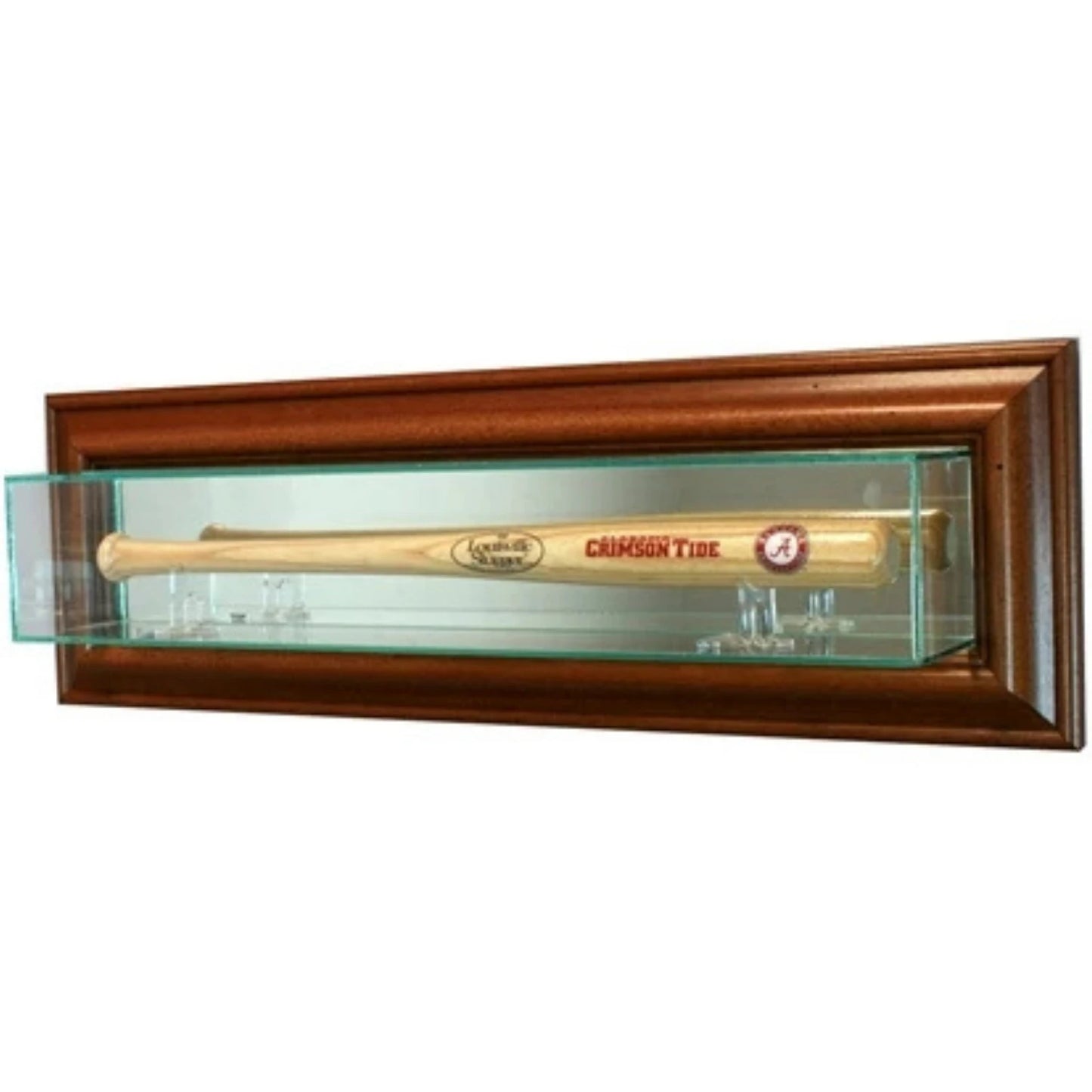 Real Glass Wall Mounted Mini Baseball Bat Display Case Walnut