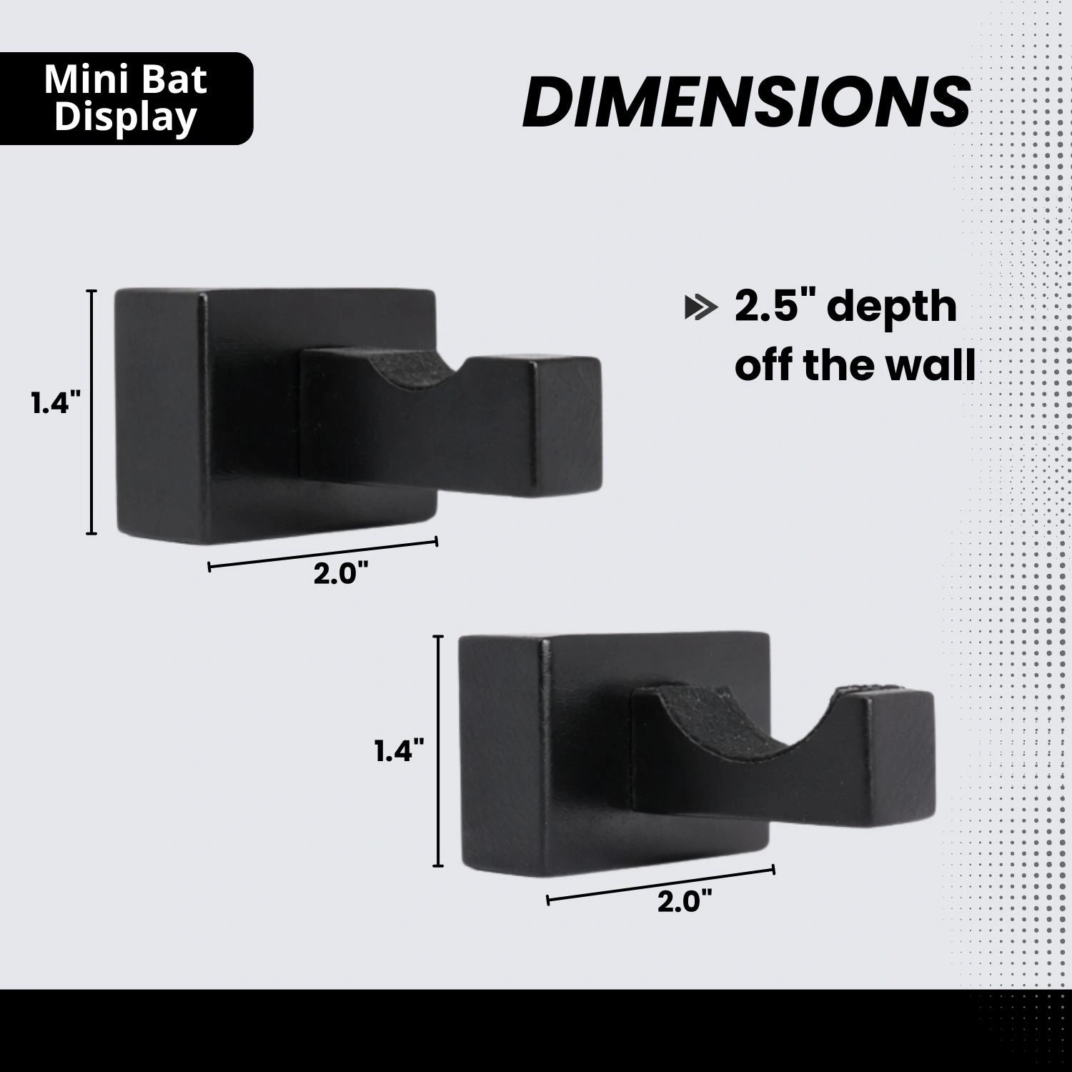 Mini Baseball Bat Display Case - Mini Baseball Bat Hanger Holder - Horizontal Wall Mount Rack Bracket - Black