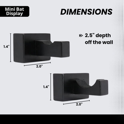 Mini Baseball Bat Display Case - Mini Baseball Bat Hanger Holder - Horizontal Wall Mount Rack Bracket - Black