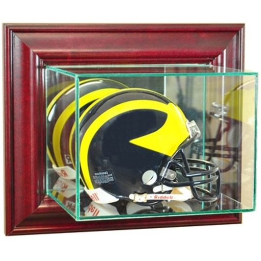 Real Glass Wall Mounted Mini Helmet Display Case UV Protection Cherry Wood