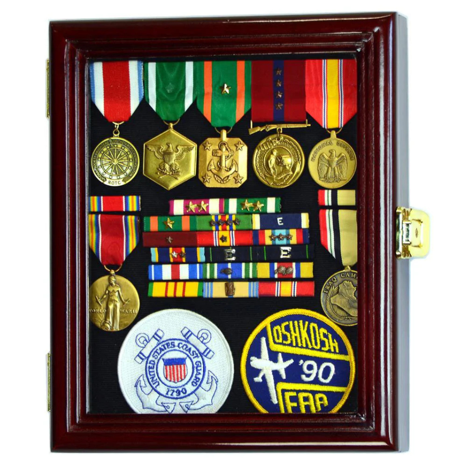 XS Military Medals, Pins, Patches, Insignia, Ribbons Display Case Cabinet
UV Protection Cherry Wood