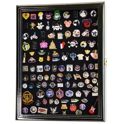 Large Pin, Ribbons, Medals, Buttons, Shells Disney Pins Display Case Cabinet
UV Protection Black Wood