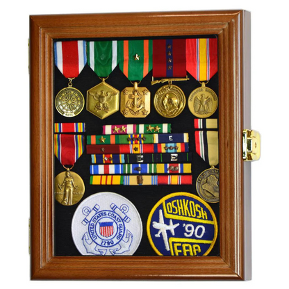 XS Military Medals, Pins, Patches, Insignia, Ribbons Display Case Cabinet
UV Protection Walnut Wood