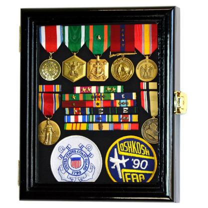 XS Military Medals, Pins, Patches, Insignia, Ribbons Display Case Cabinet
UV Protection Black Wood