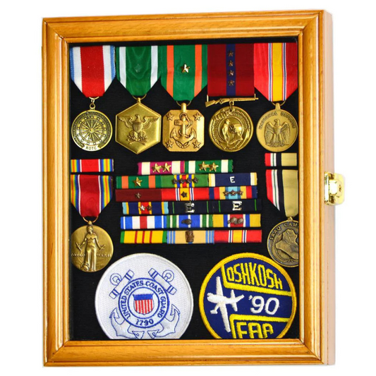 XS Military Medals, Pins, Patches, Insignia, Ribbons Display Case Cabinet
UV Protection Oak Wood