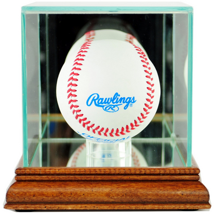 Real Glass Single Baseball Display Case Walnut UV Protection Wood
