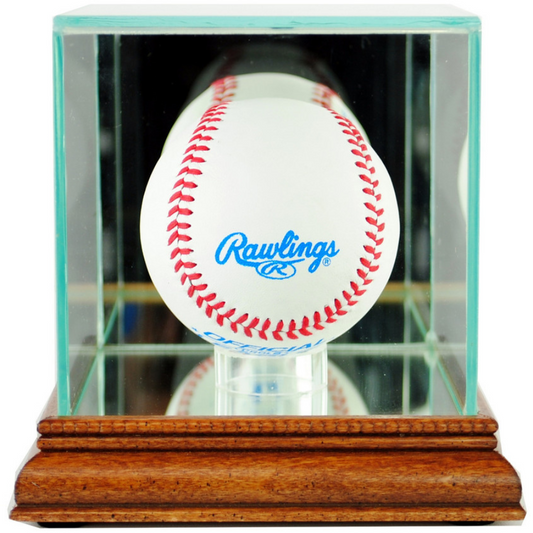 Real Glass Single Baseball Display Case Walnut UV Protection Wood