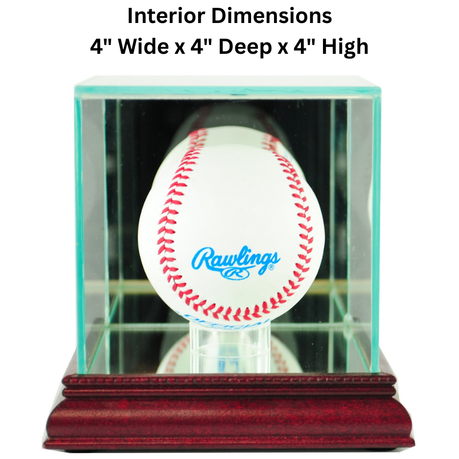 Real Glass Single Baseball Display Case Cherry UV Protection Wood