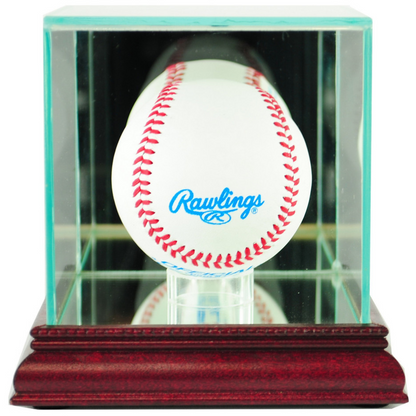 Real Glass Single Baseball Display Case UV Protection Cherry Wood