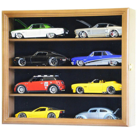 Small 1/24 Scale Diecast Car Display Case Cabinet UV Protection Walnut Wood