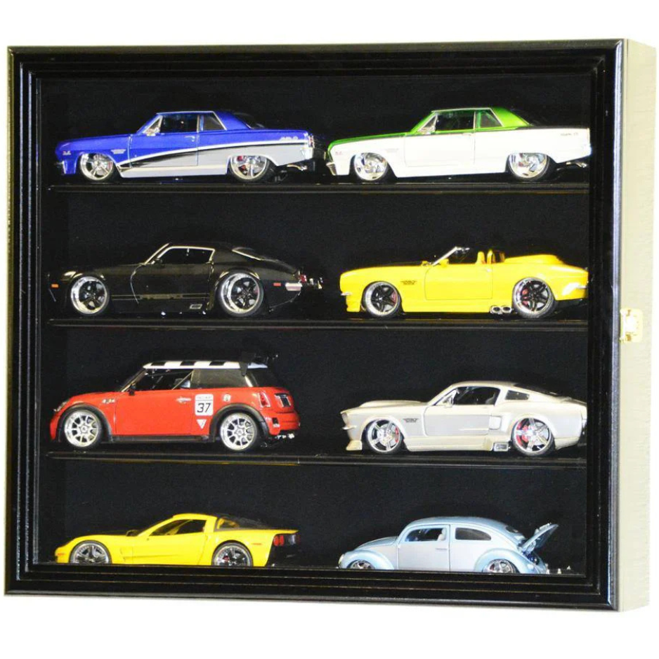Small 1/24 Scale Diecast Car Display Case Cabinet UV Protection Black Wood