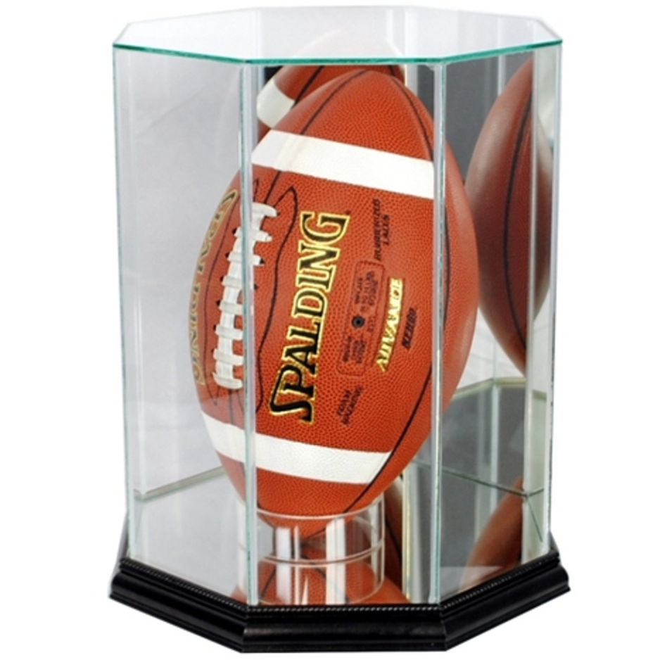 Real Glass Upright Football Display Case UV Protection NFL Black Wood