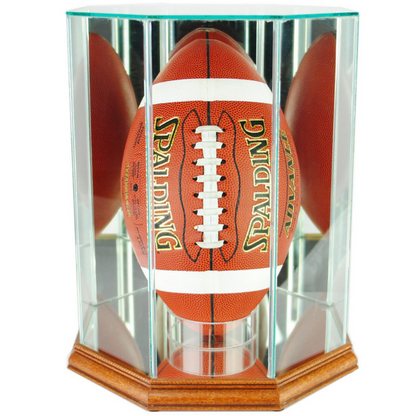 Real Glass Upright Football Display Case UV Protection NFL Walnut Wood