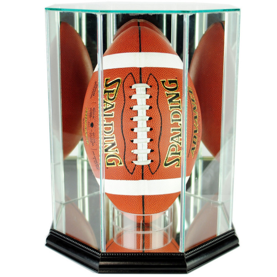 Real Glass Upright Football Display Case UV Protection NFL Black Wood
