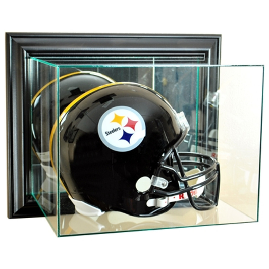 Real Glass Wall-Mounted Football Helmet Display Case UV Protection NFL NCAA Black Wood