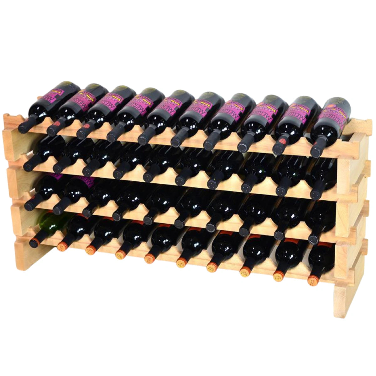 Multiple Bottles Racks (10 Bottles Per Row) Beech Wood Modular Wine Holder Rack Stackable ...