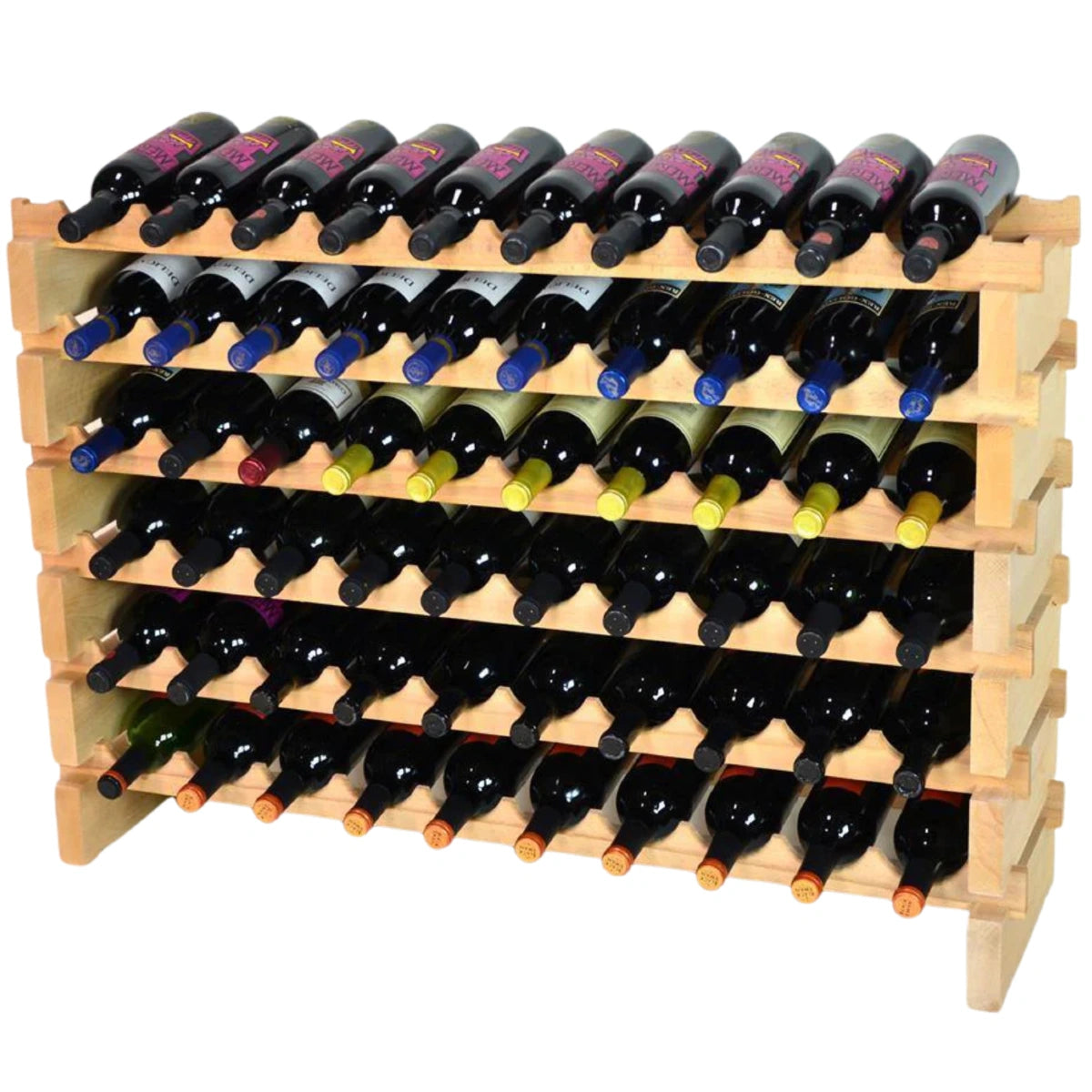 (10 Bottles Per Row) Beech Wood Modular Wine Holder Rack Stackable ...