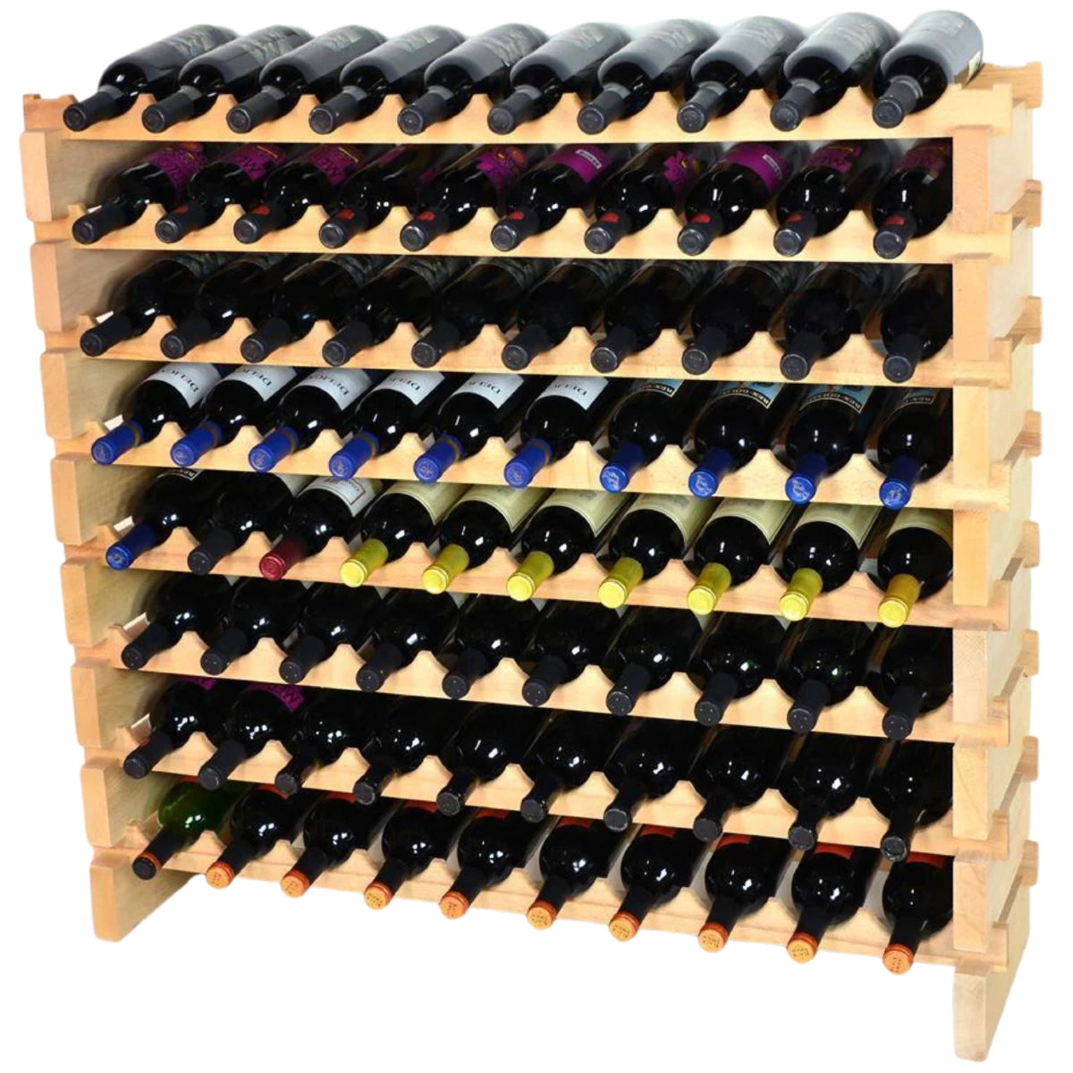 (10 Bottles Per Row) Beech Wood Modular Wine Holder Rack Stackable
