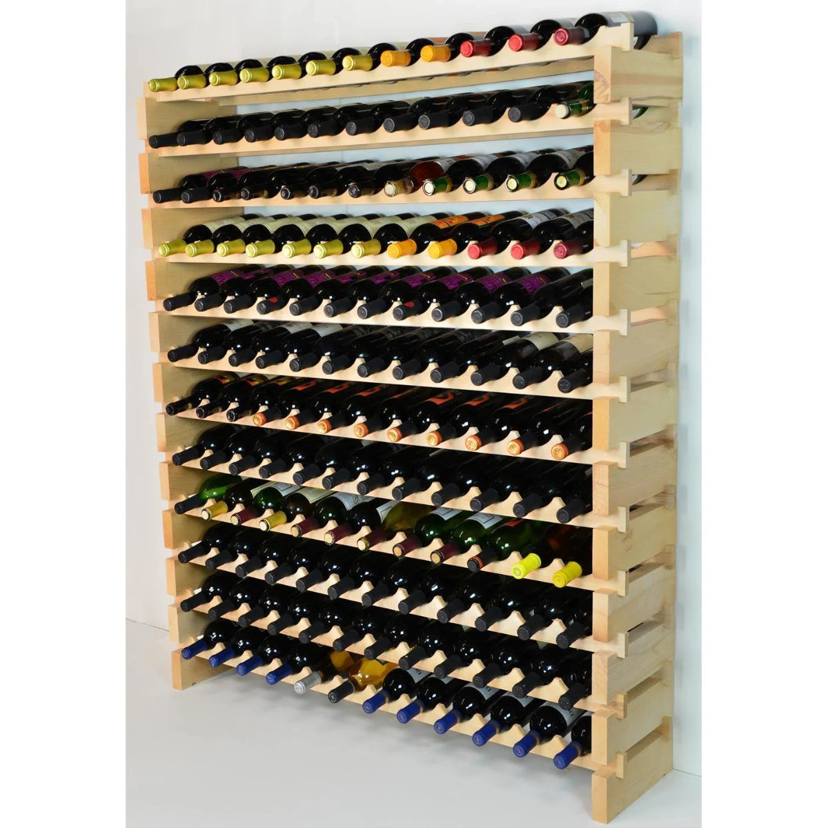 (12 Bottles Per Row) Beech Wood Modular Wine Holder Rack Stackable
