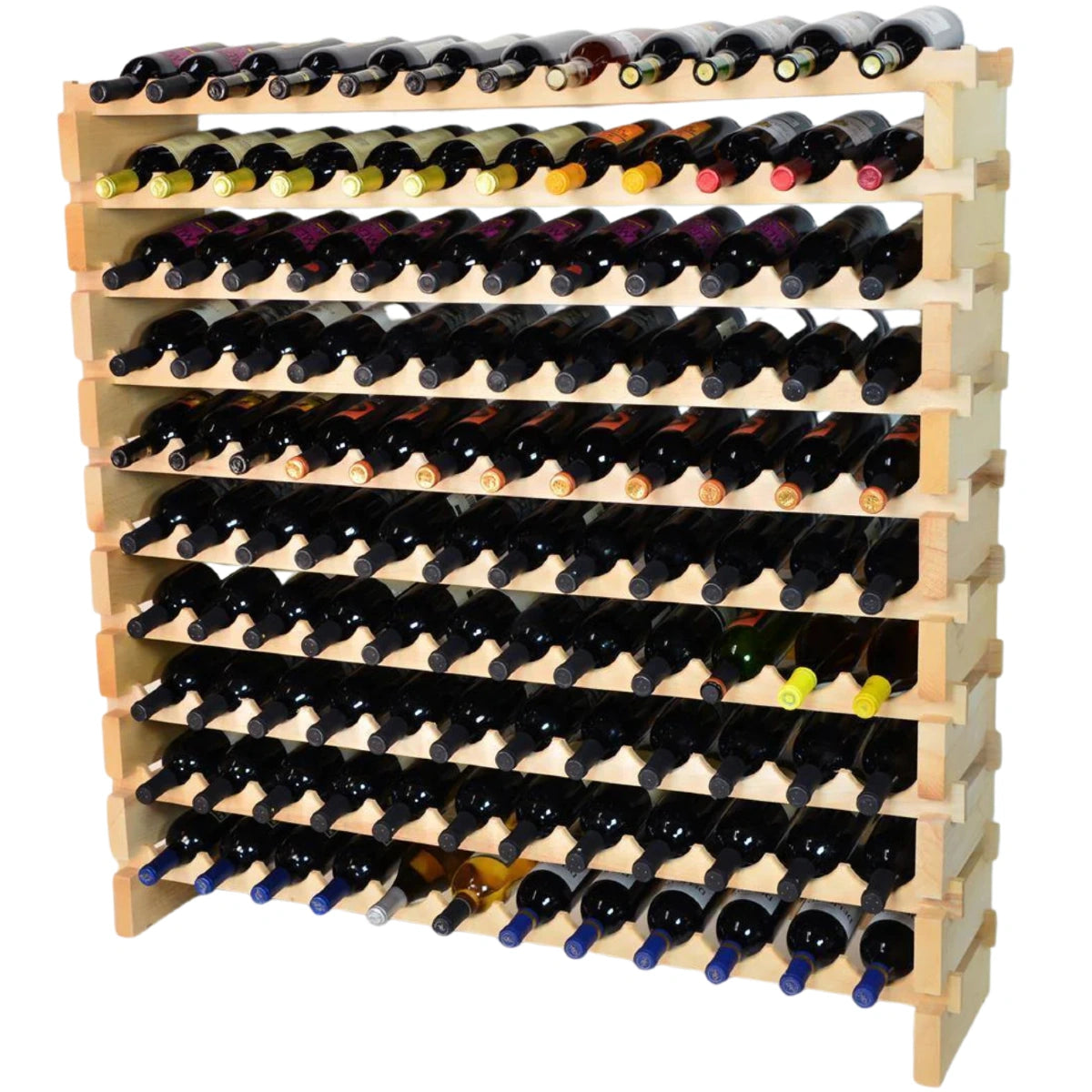 (12 Bottles Per Row) Beech Wood Modular Wine Holder Rack Stackable