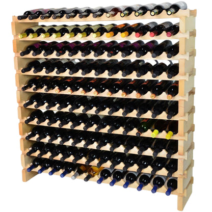 (12 Bottles Per Row) Beech Wood Modular Wine Holder Rack Stackable