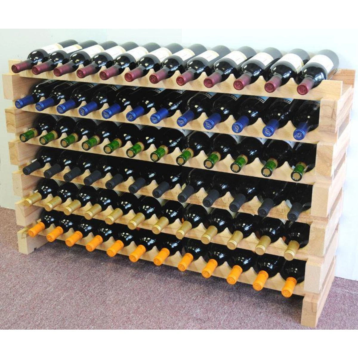 (12 Bottles Per Row) Beech Wood Modular Wine Holder Rack Stackable