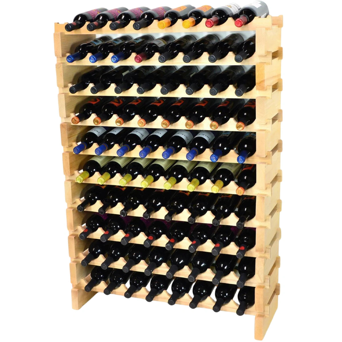 (8 Bottles Per Row) Beech Wood Modular Wine Holder Rack Stackable
