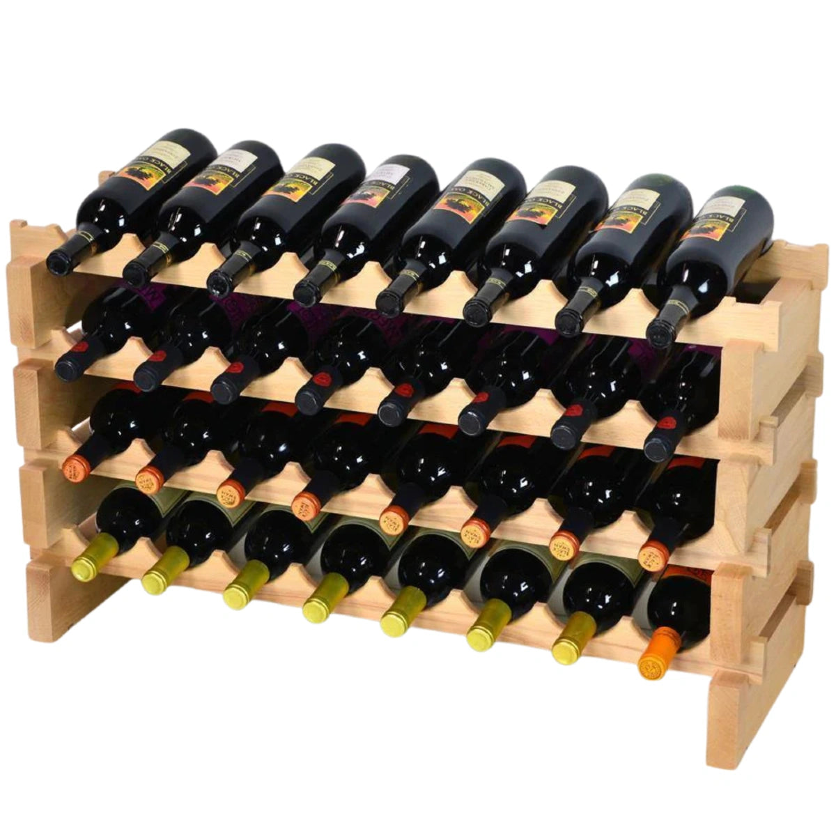(8 Bottles Per Row) Beech Wood Modular Wine Holder Rack Stackable